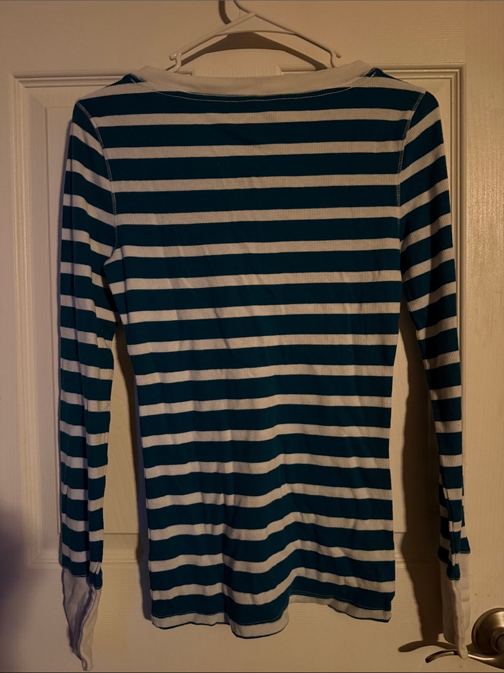 Aeropostale Teal and White Striped Long Sleeve Shirt with Logo - Picture 5 of 5